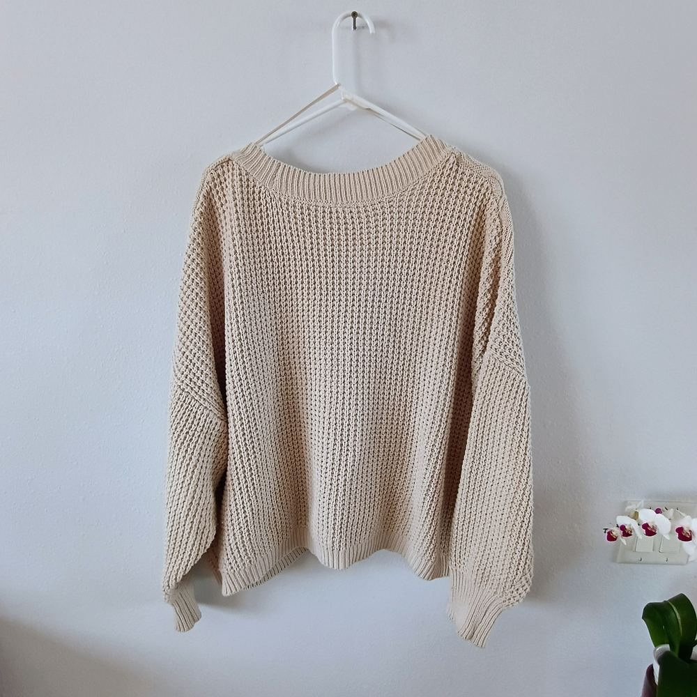 ANA A New Approach Chunky Knit Cardigan Beige Cable Button Front Cozy Oversize - Picture 6 of 10